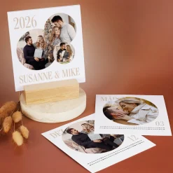 Tischkalender mit runden Fotos bedruckt - individuell gestaltbar
