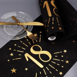Tischläufer aus Vlies zum 18. Geburtstag - schwarz/gold