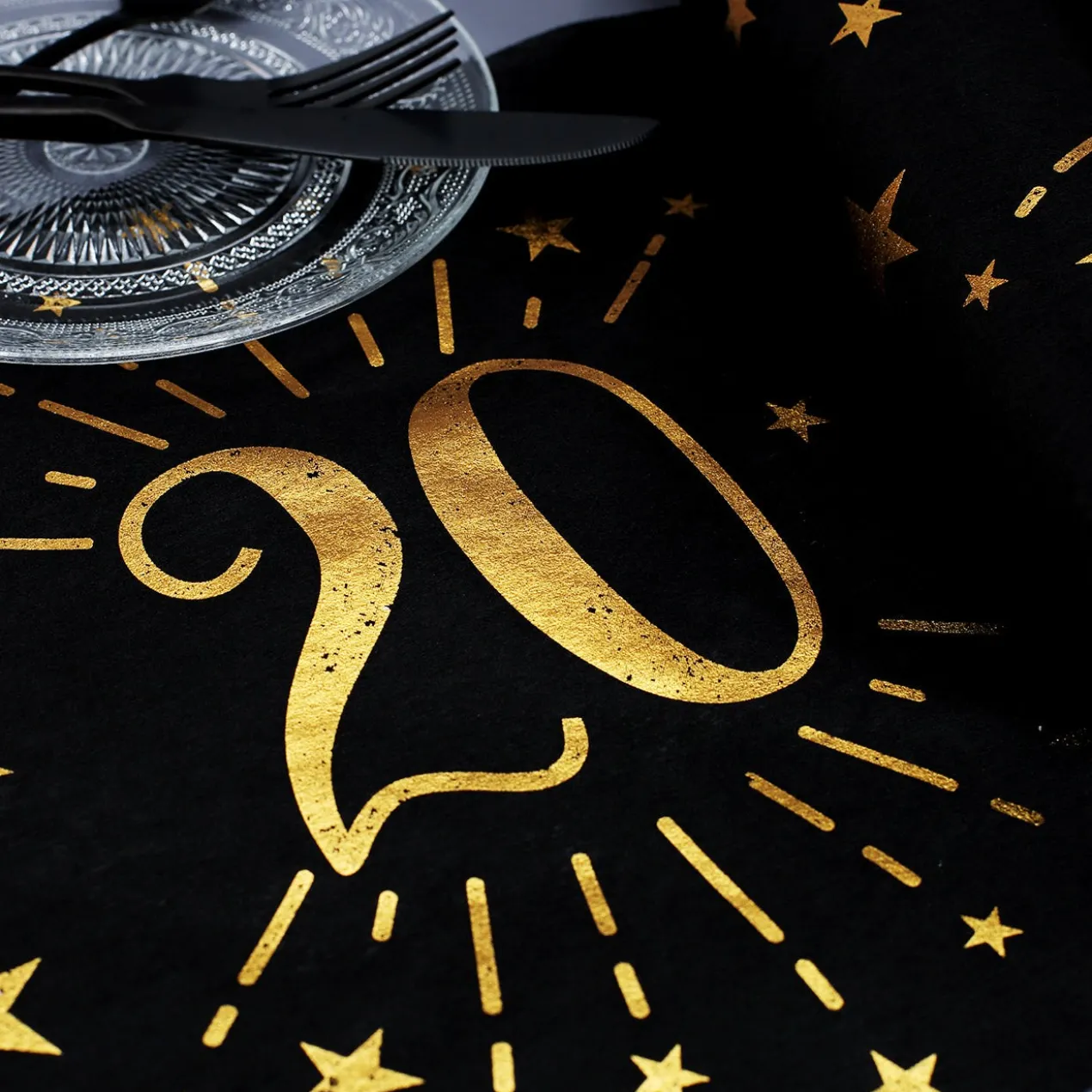 Tischläufer aus Vlies zum 20. Geburtstag - schwarz/gold