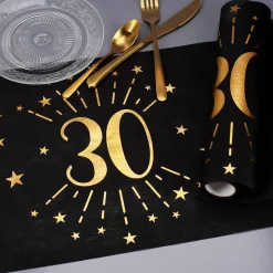 Tischläufer aus Vlies zum 30. Geburtstag - schwarz/gold