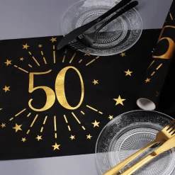Tischläufer aus Vlies zum 50. Geburtstag - schwarz/gold