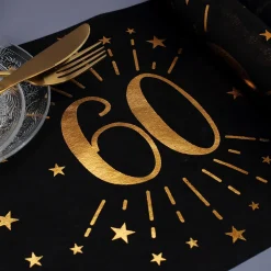 Tischläufer aus Vlies zum 60. Geburtstag - schwarz/gold