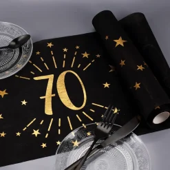 Tischläufer aus Vlies zum 70. Geburtstag - schwarz/gold