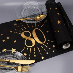 Tischläufer aus Vlies zum 80. Geburtstag - schwarz/gold