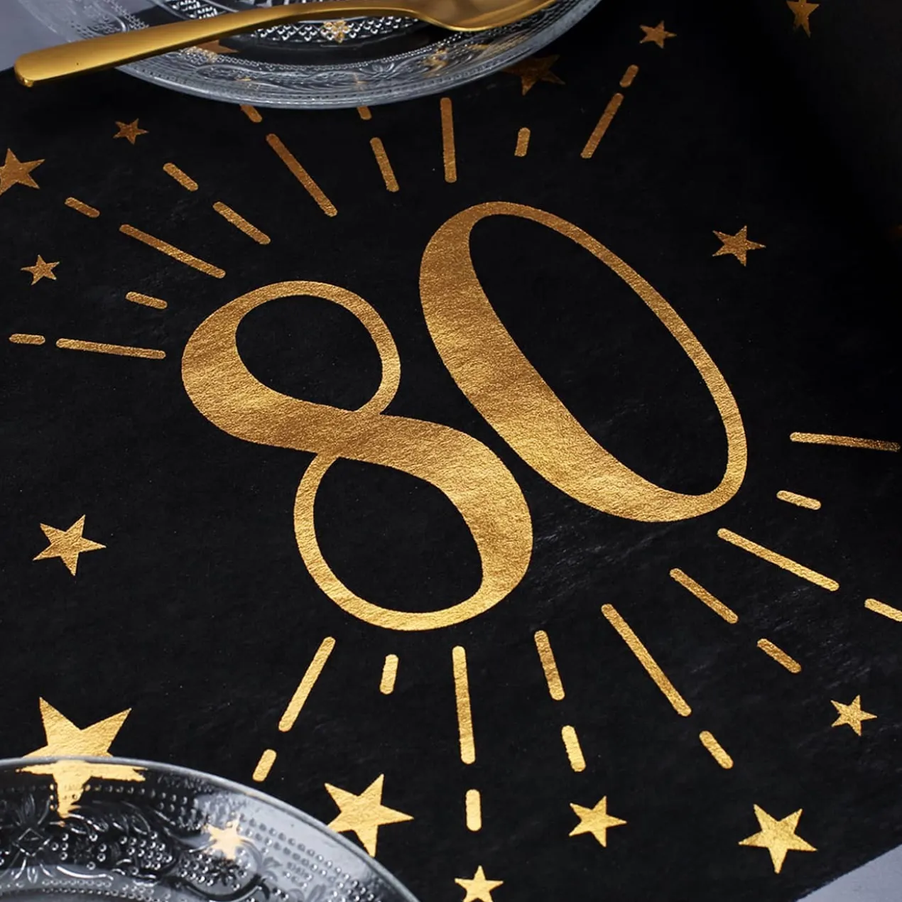 Tischläufer aus Vlies zum 80. Geburtstag - schwarz/gold