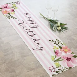 Tischläufer Happy Birthday mit Blumen