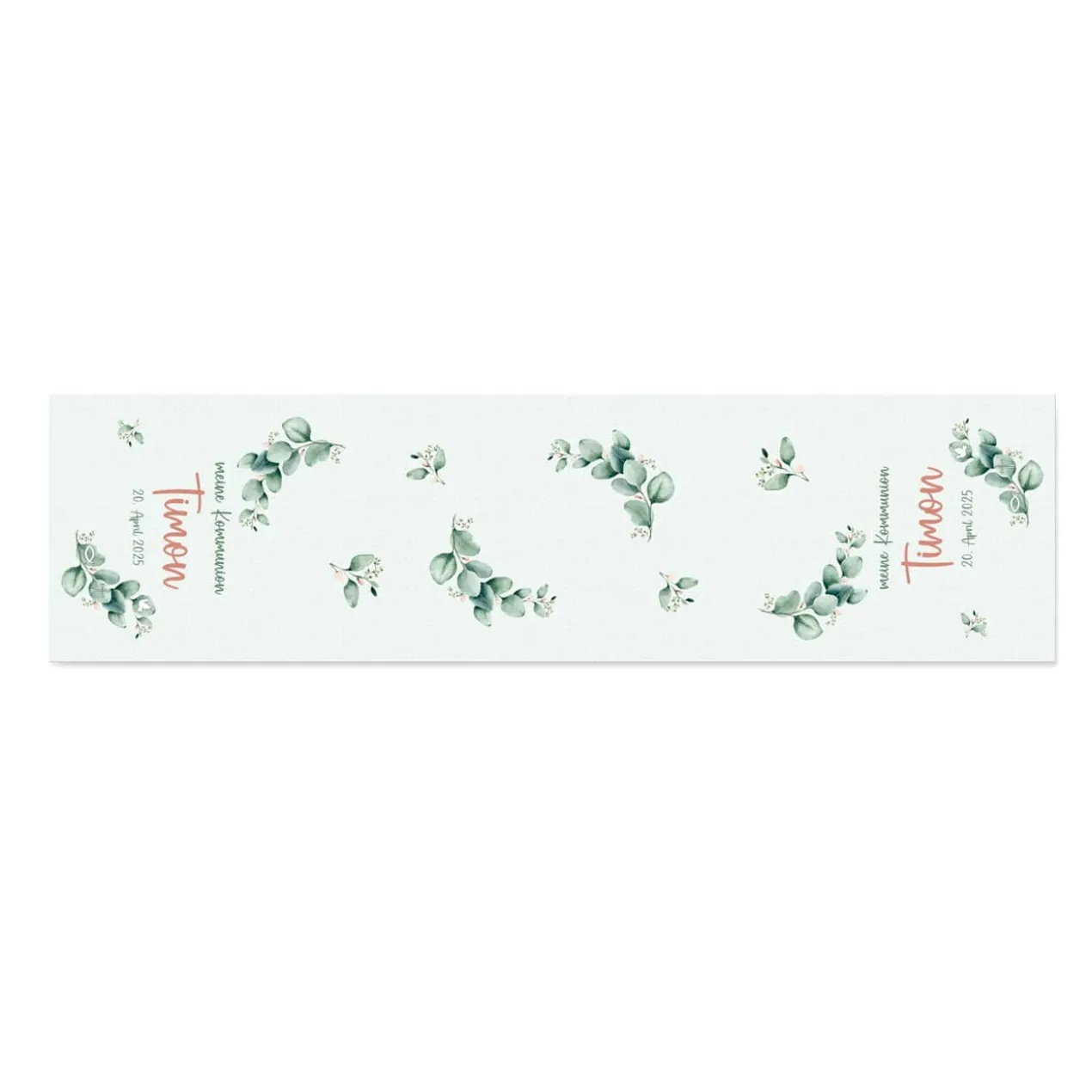 Tischläufer mit Eukalyptus-Motiv zur Kommunion, Konfirmation oder Taufe - in zwei Längen