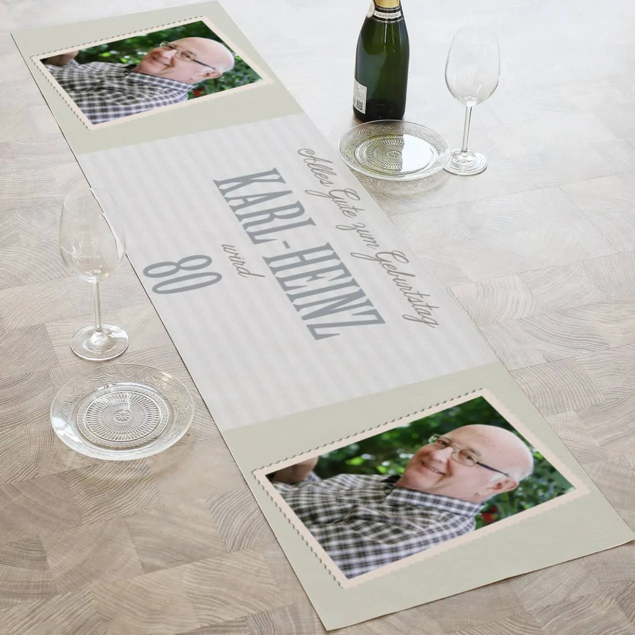Tischläufer zum Geburtstag mit Foto, Name und Alter