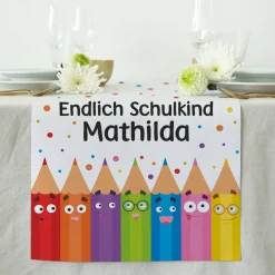 Tischläufer zur Einschulung personalisiert mit Name | Buntstifte | 2 Größen