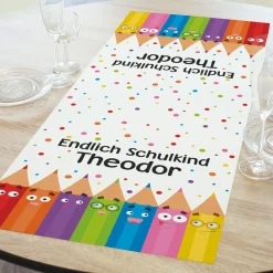 Tischläufer zur Einschulung personalisiert mit Name | Buntstifte | 2 Größen