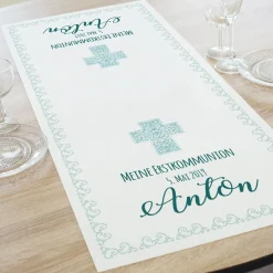 Tischläufer zur Kommunion, Konfirmation oder Taufe, in 4 Farben und 2 Größen zur Auswahl