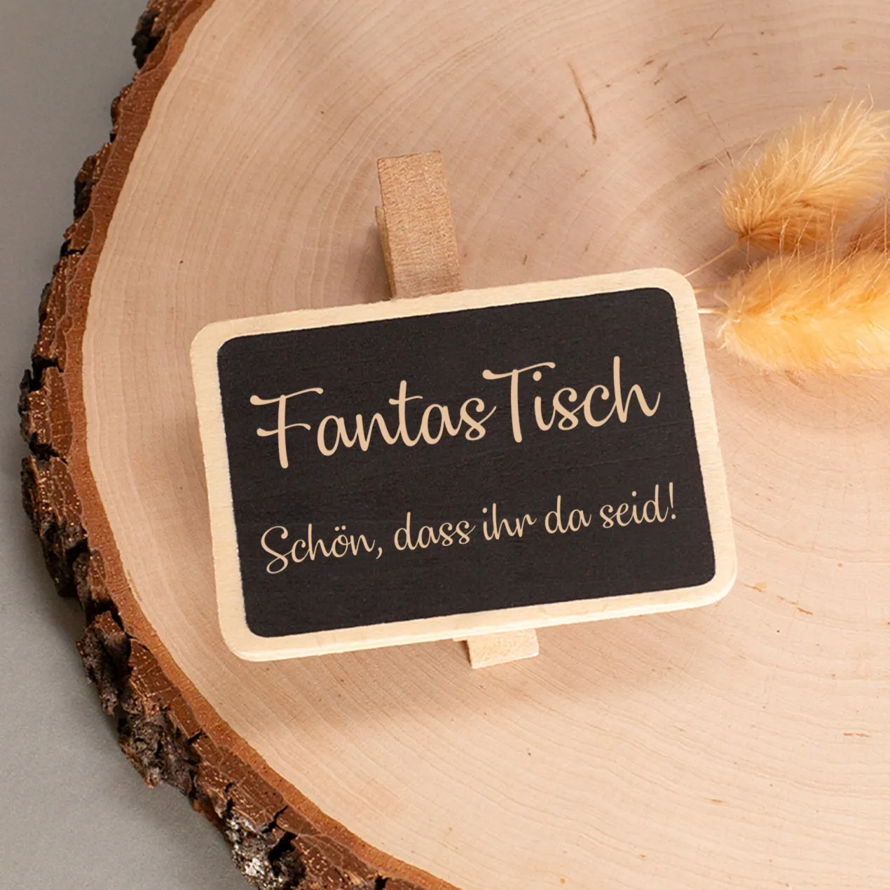 Tischnummer als Holztafel mit Wunschtext für Hochzeiten, Geburtstage & Feiern