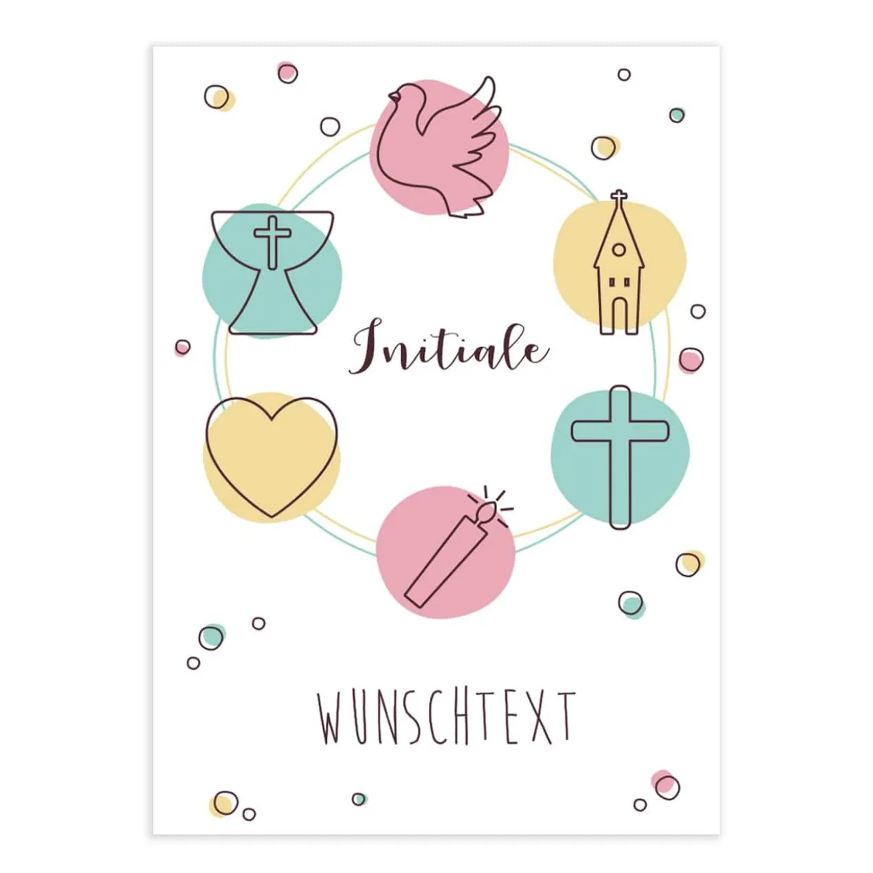 Tolle Karte zur Taufe, Kommunion oder Konfirmation mit christlichen Symbolen und Initiale