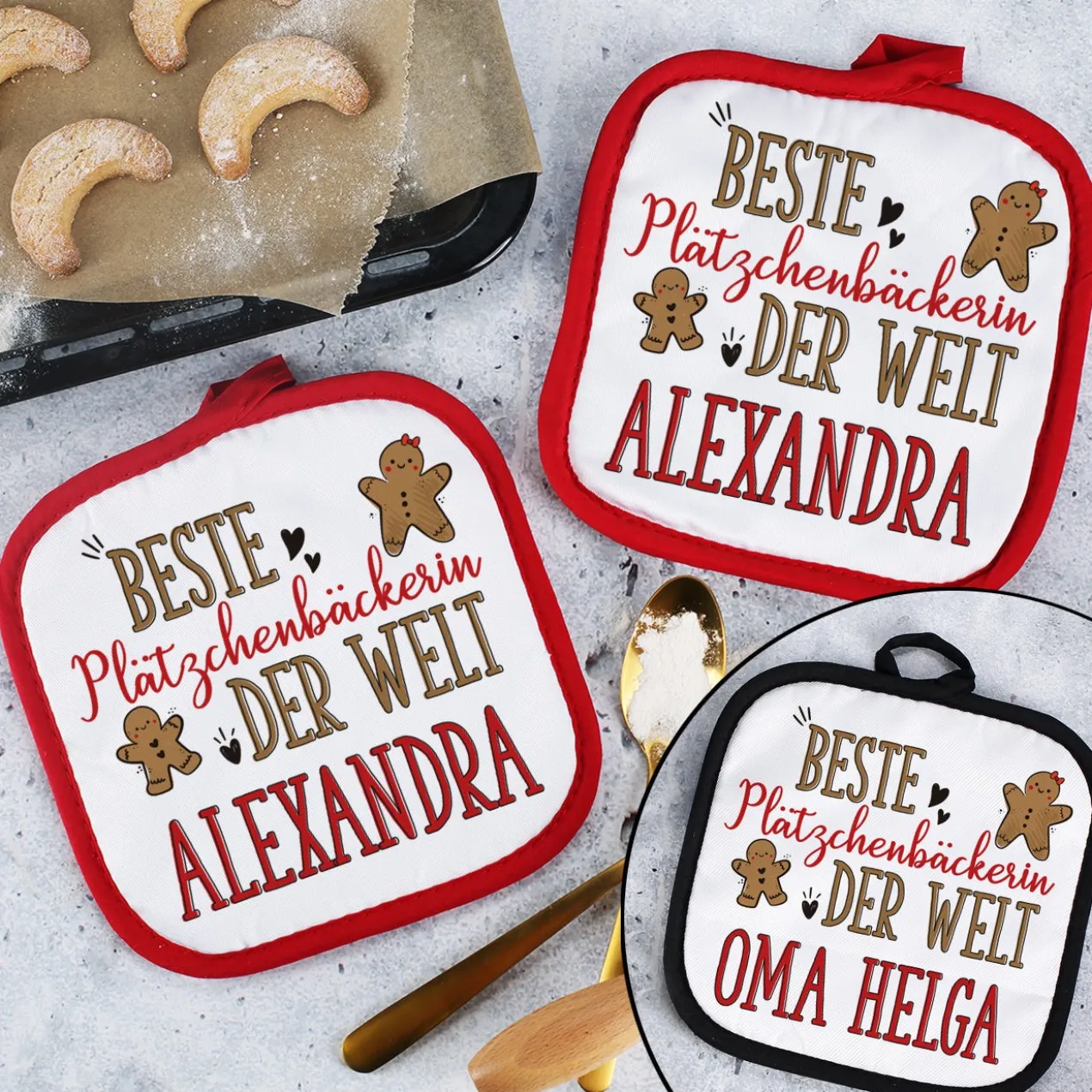 Topflappen - Beste Plätzchenbäckerin - mit Ihrem Wunschnamen