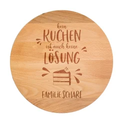 Tortenplatte drehbar aus Holz personalisiert mit Gravur | 30 cm | Kein Kuchen ist auch keine Lösung