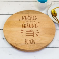 Tortenplatte drehbar aus Holz personalisiert mit Gravur | 30 cm | Kein Kuchen ist auch keine Lösung