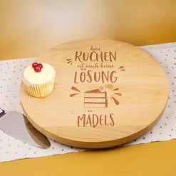 Tortenplatte drehbar aus Holz personalisiert mit Gravur | 30 cm | Kein Kuchen ist auch keine Lösung