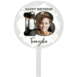 Tortentopper - Happy Birthday- für Ihr Wunschalter mit Foto und Namensaufdruck