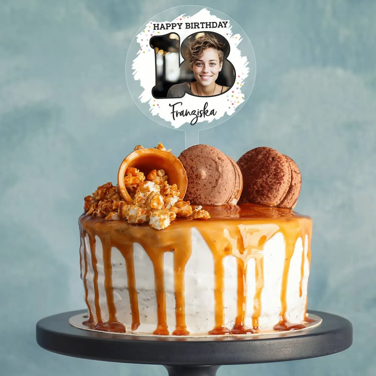 Tortentopper - Happy Birthday- für Ihr Wunschalter mit Foto und Namensaufdruck