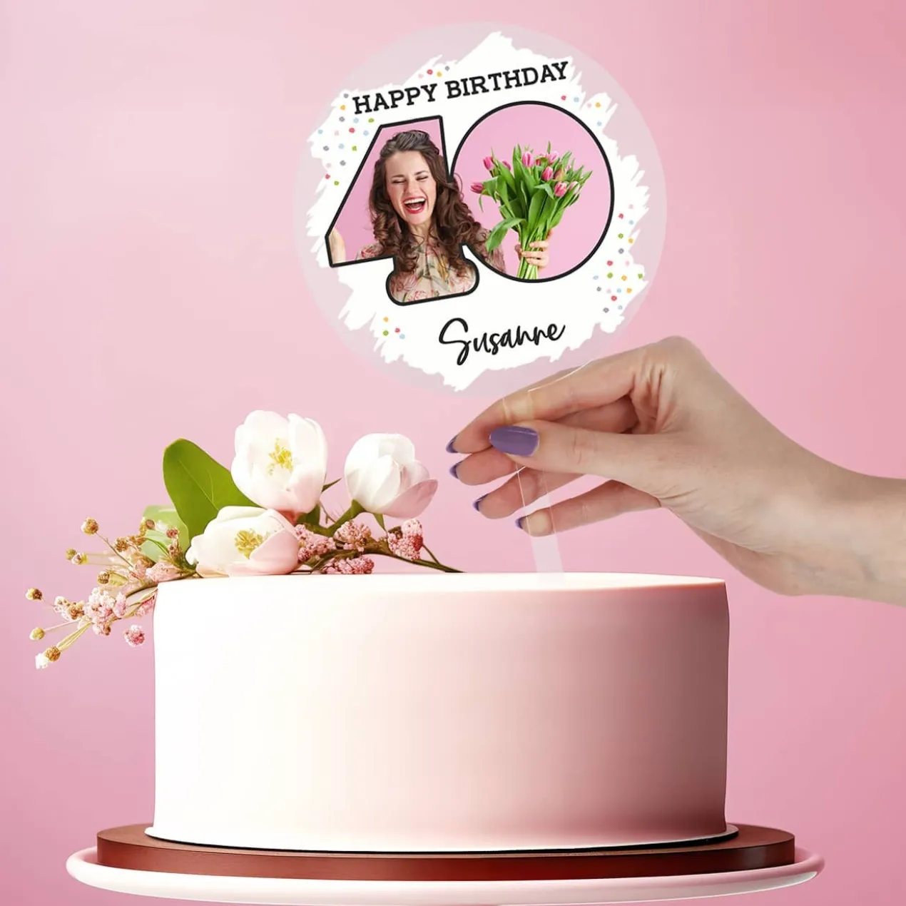 Tortentopper - Happy Birthday- für Ihr Wunschalter mit Foto und Namensaufdruck