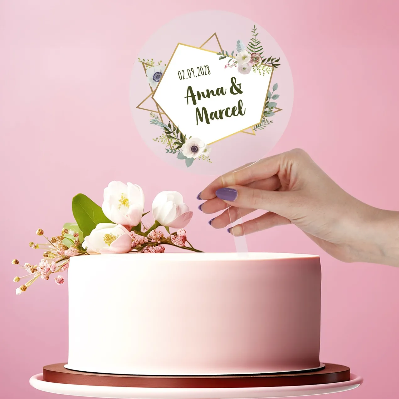 Tortentopper zur Hochzeit personalisiert mit Namen & Datum | Acryl Caketopper für Hochzeitstorte
