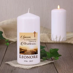 Trauerkerze mit Name - Spuren im Herzen -