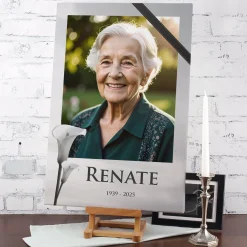Trauer Leinwand für Beerdigungen personalisiert mit Foto, Name & Datum | Calla-Motiv