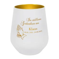Trauerwindlicht - In stillem Gedenken an - mit betenden Händen und Name