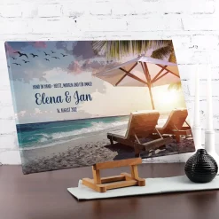 Traumstrand - Leinwand mit Ihrem Text, Namen und Datum 60x40cm