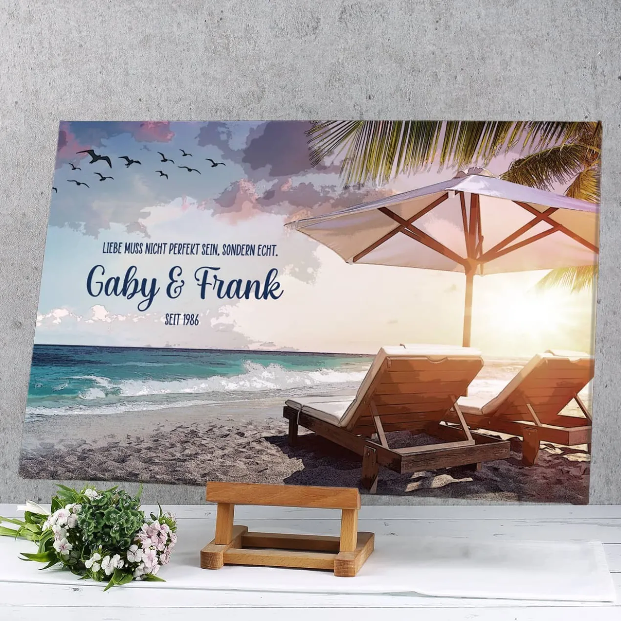 Traumstrand - Leinwand mit Ihrem Text, Namen und Datum 60x40cm
