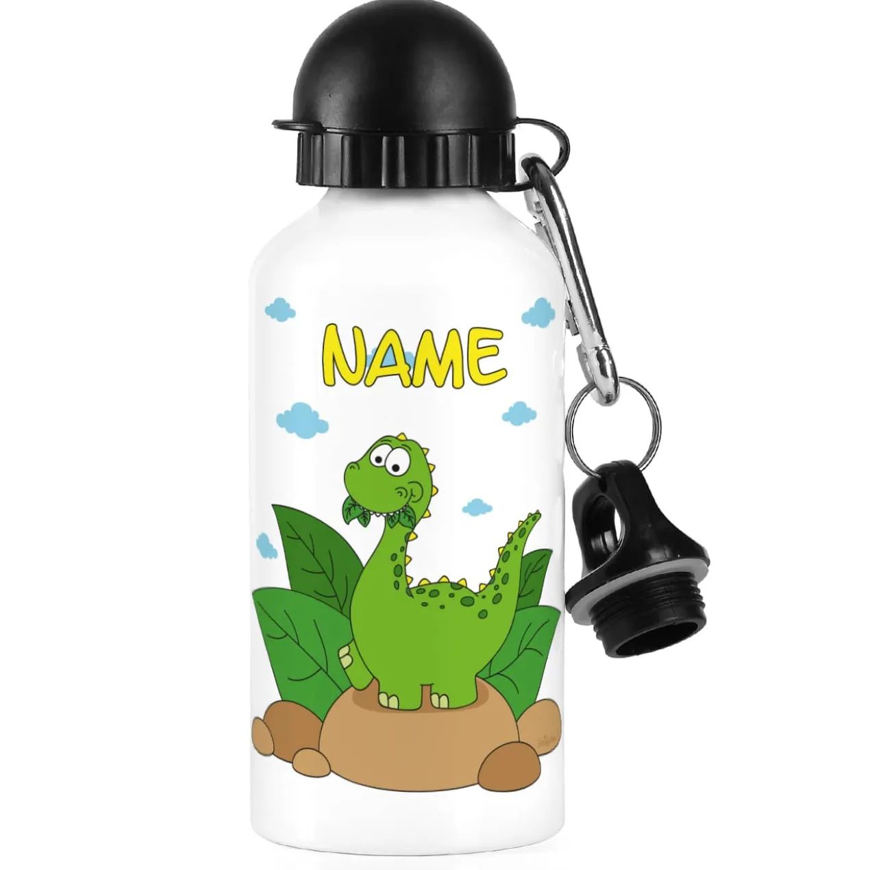 Trinkflasche mit niedlichem Dino und Name