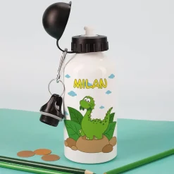 Trinkflasche mit niedlichem Dino und Name