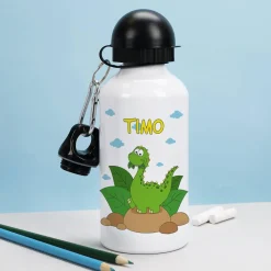 Trinkflasche mit niedlichem Dino und Name