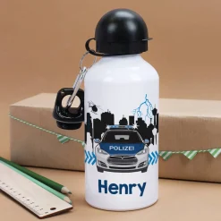 Trinkflasche mit Polizeiauto und Name