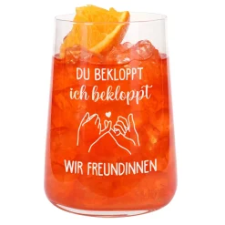 Trinkglas für Freundinnen mit Spruch | Du bekloppt ich bekloppt Geschenk für beste Freundin 430ml Glas