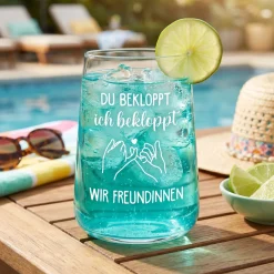 Trinkglas für Freundinnen mit Spruch | Du bekloppt ich bekloppt Geschenk für beste Freundin 430ml Glas