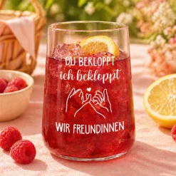 Trinkglas für Freundinnen mit Spruch | Du bekloppt ich bekloppt Geschenk für beste Freundin 430ml Glas