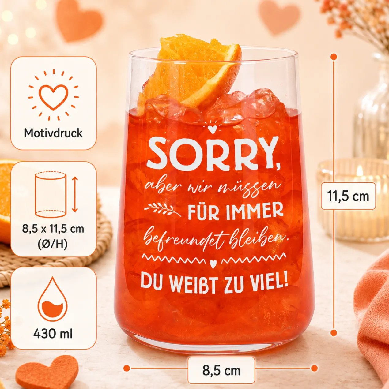 Trinkglas für Freundinnen mit witzigem Spruch | Geschenk für beste Freundin & Freundschaft 430 ml Glas