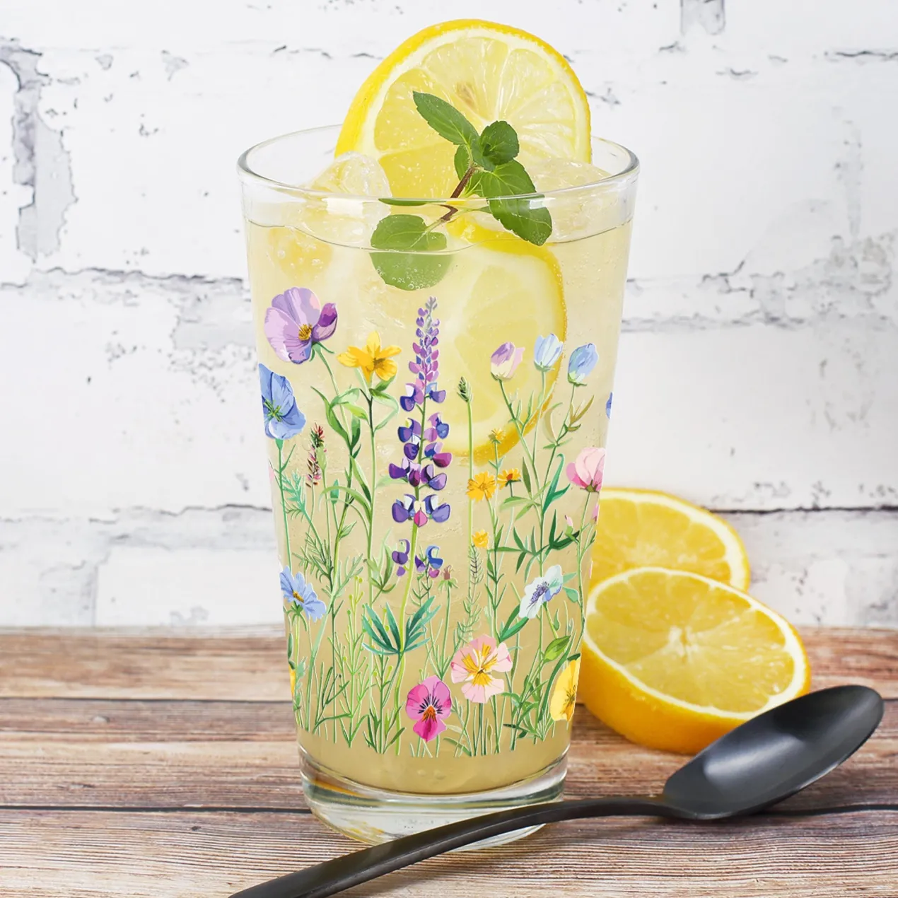Trinkglas für Mama mit eigener Botschaft personalisierbar | Blumen-Motiv