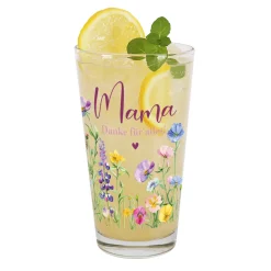 Trinkglas für Mama mit eigener Botschaft personalisierbar | Blumen-Motiv