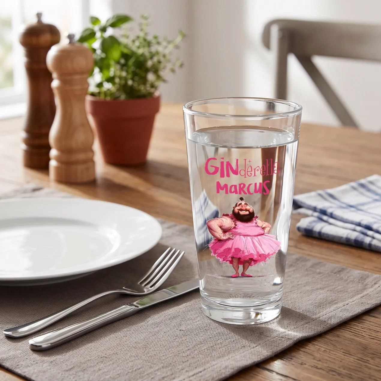 Trinkglas 'Ginderella' mit Name personalisiert | Gin Tonic Glas als lustiges Geschenk für Männer