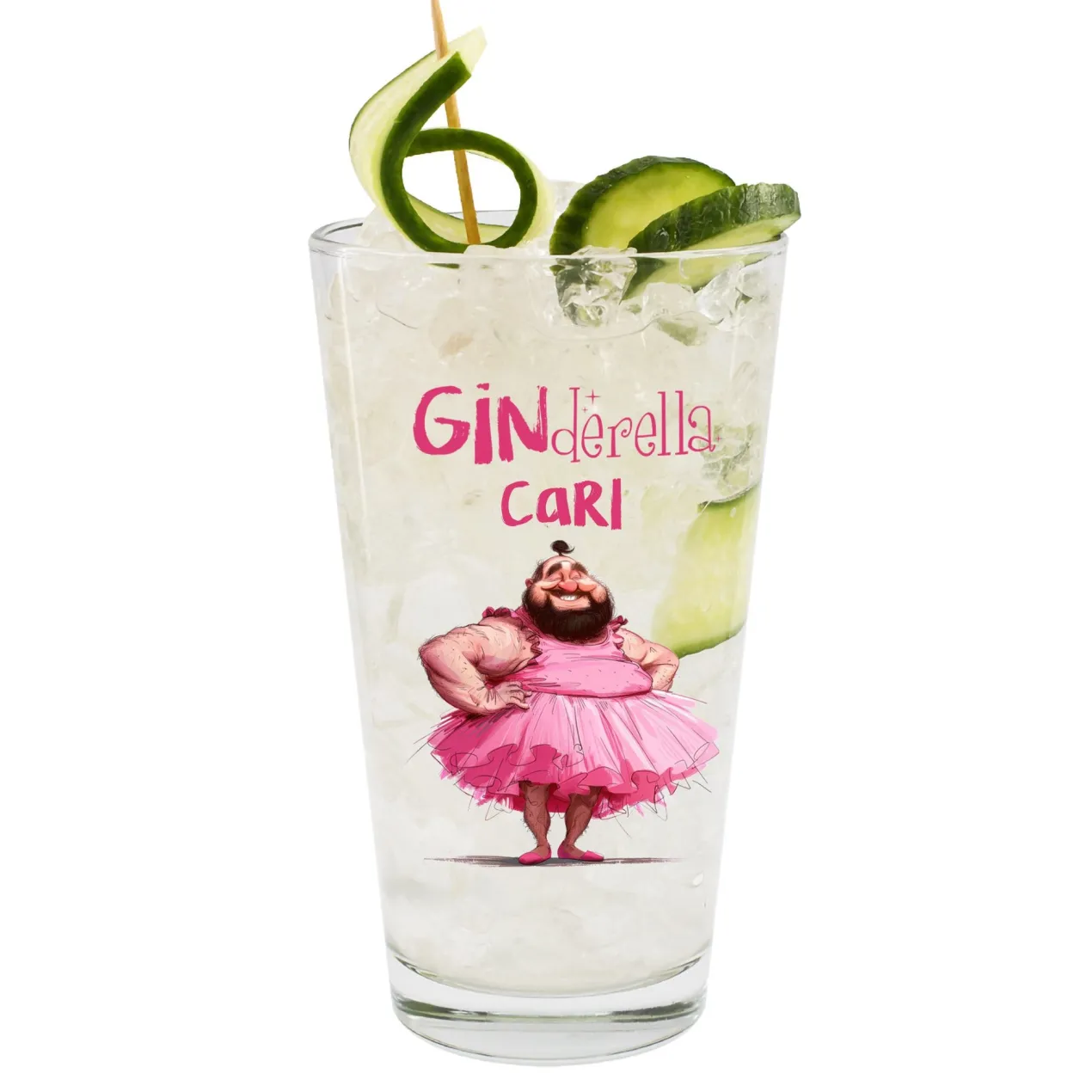 Trinkglas 'Ginderella' mit Name personalisiert | Gin Tonic Glas als lustiges Geschenk für Männer