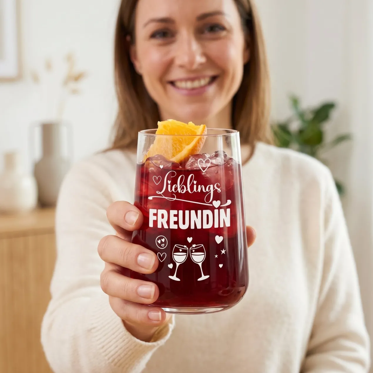 Trinkglas Lieblingsfreundin mit Herzmotiv | Glas 430ml als Geschenk für beste Freundin | Cocktailglas