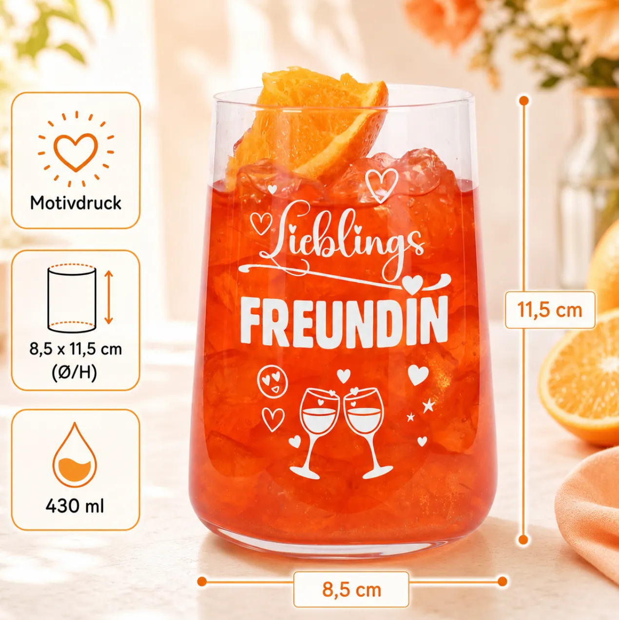 Trinkglas Lieblingsfreundin mit Herzmotiv | Glas 430ml als Geschenk für beste Freundin | Cocktailglas