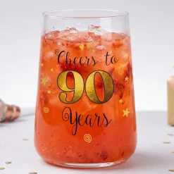 Trinkglas mit Aufdruck 'Cheers' zum 90. Geburtstag | 430 ml Glas als Geburtstagsgeschenk