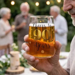 Trinkglas mit Aufdruck 'Cheers' zum 90. Geburtstag | 430 ml Glas als Geburtstagsgeschenk
