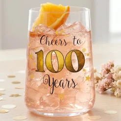 Trinkglas mit Aufdruck 'Cheers' zum 100. Geburtstag | 430 ml Glas als Geburtstagsgeschenk