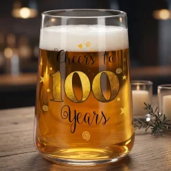 Trinkglas mit Aufdruck 'Cheers' zum 100. Geburtstag | 430 ml Glas als Geburtstagsgeschenk
