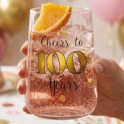 Trinkglas mit Aufdruck 'Cheers' zum 100. Geburtstag | 430 ml Glas als Geburtstagsgeschenk