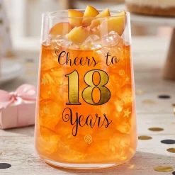 Trinkglas mit Aufdruck 'Cheers' zum 18. Geburtstag | 430 ml Glas als Geburtstagsgeschenk